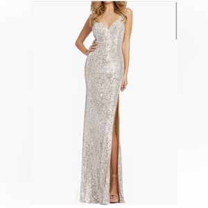 MacDuggal Sequin Side Slit Column Gown